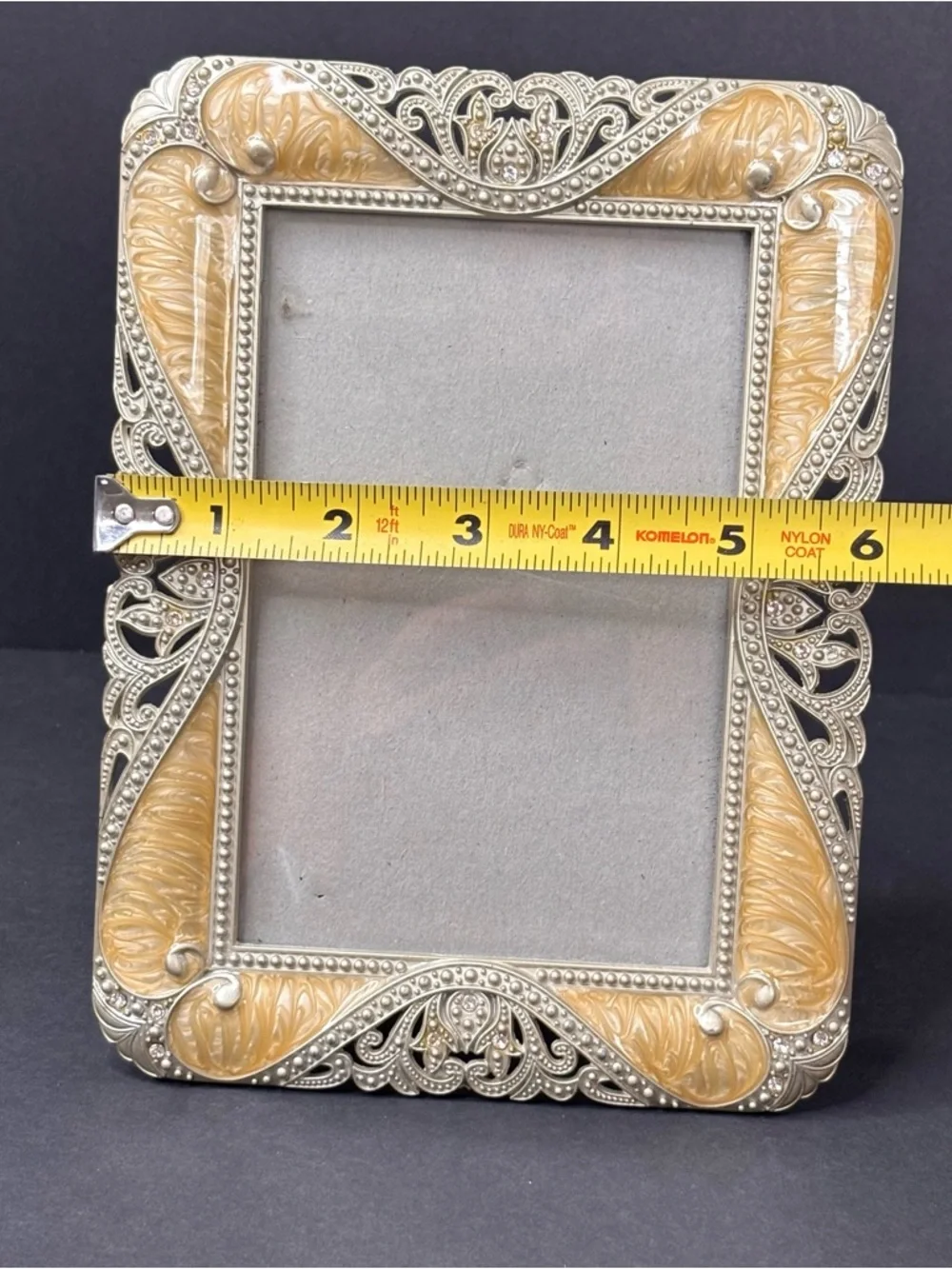 Sheffield Home Picture Frame 8x6 Ivory/Beige Enamel & Silver Tone w/ Rhinestone